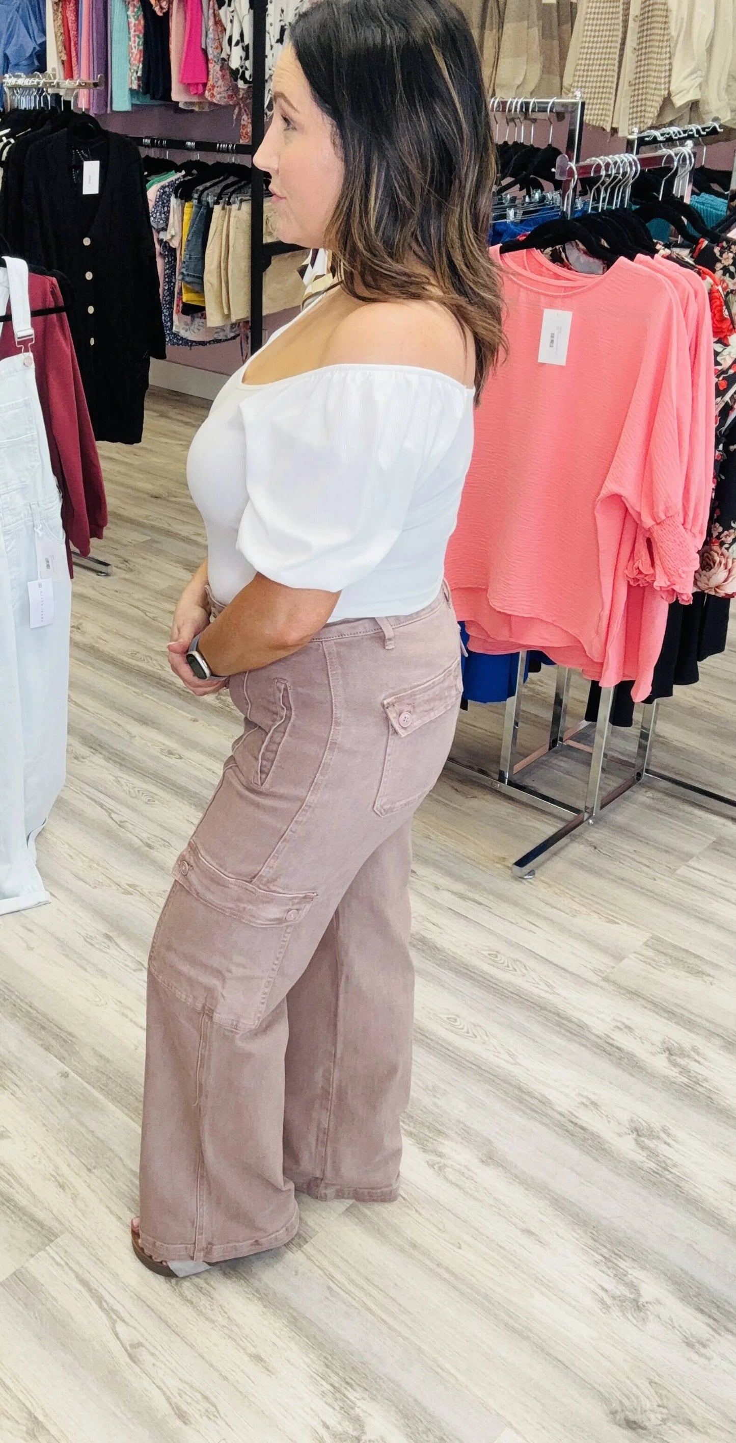 Risen Mauve HIGH RISE WIDE CARGO PANTS