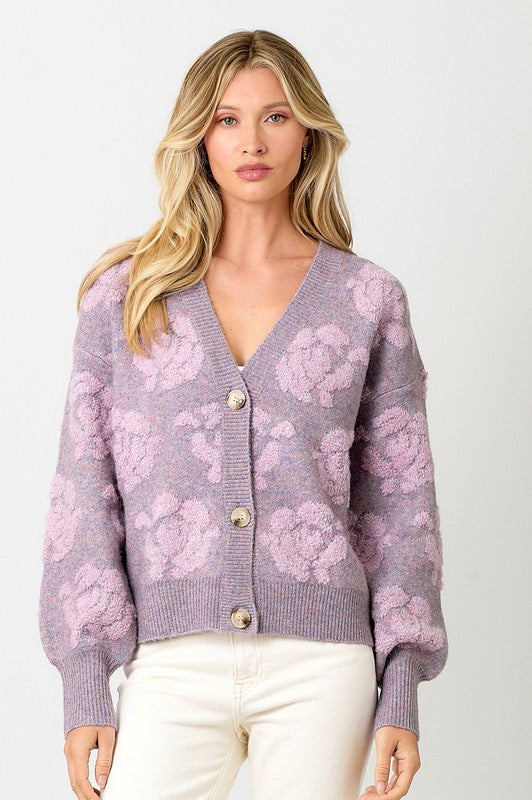 Floral Button Down Cardigan-Dusty Lavender