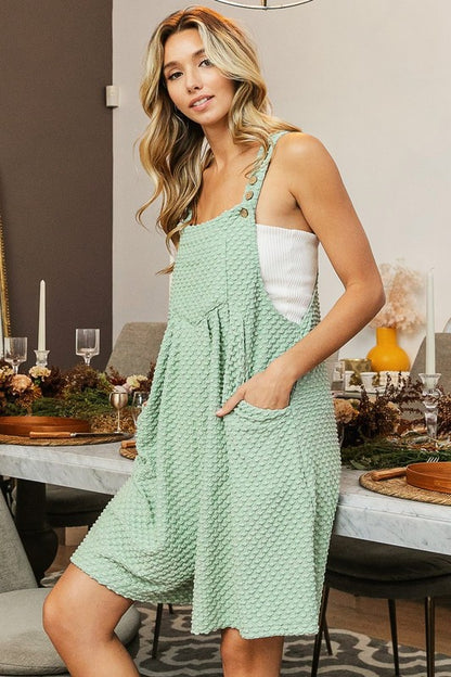 SAGE BIRDSEYE TEXTURED WIDE LEG SHORTALLS