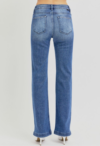 MID RISE ANKLE STRAIGHT MINI SIDE SLIT - RISEN JEANS