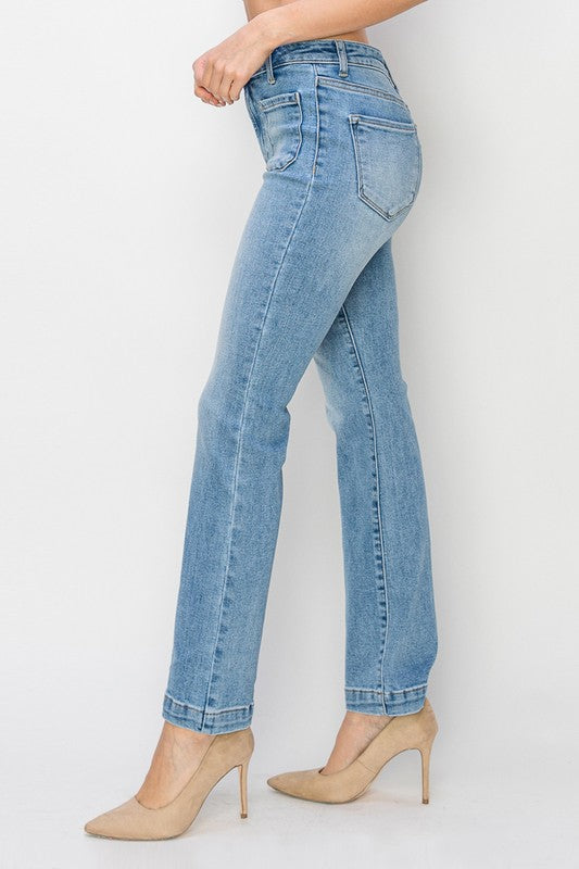 HIGH RISE PATCH POCKET STRAIGHT JEANS - RISEN JEANS