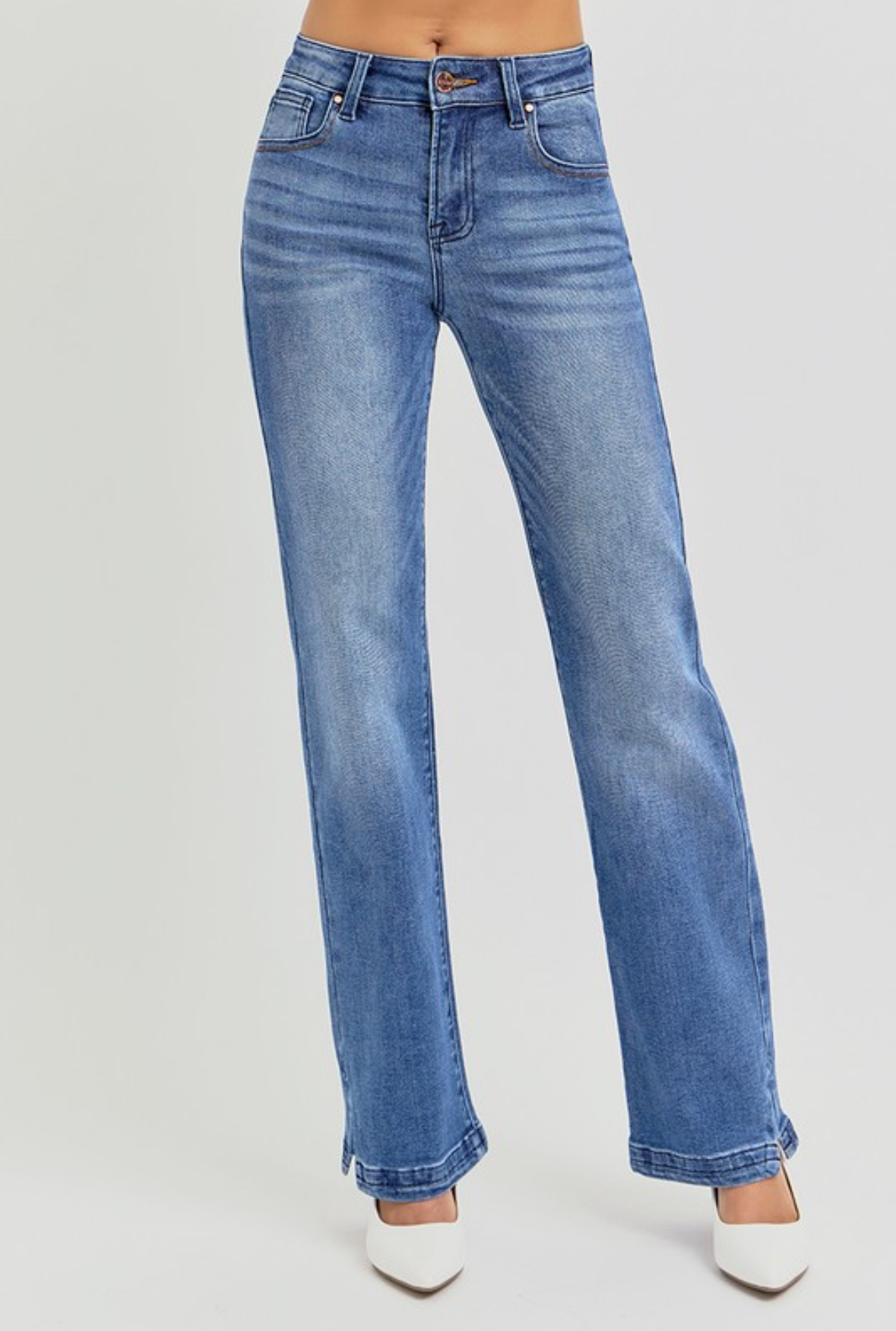 MID RISE ANKLE STRAIGHT MINI SIDE SLIT - RISEN JEANS