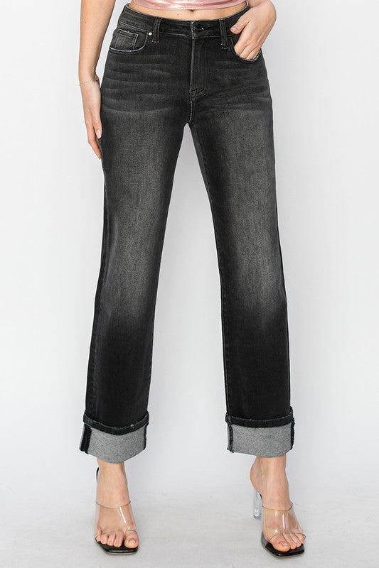 HIGH RISE BOYFRIEND TURN UP CUFF JEANS - RISEN JEANS