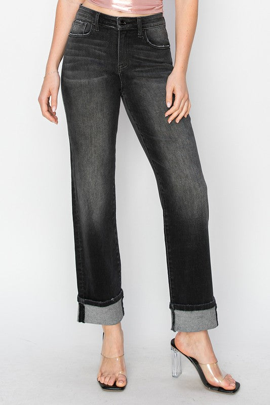 HIGH RISE BOYFRIEND TURN UP CUFF JEANS - RISEN JEANS