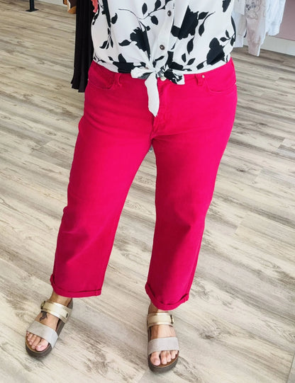 Risen Fuchsia Mid-rise Boyfriend Pant