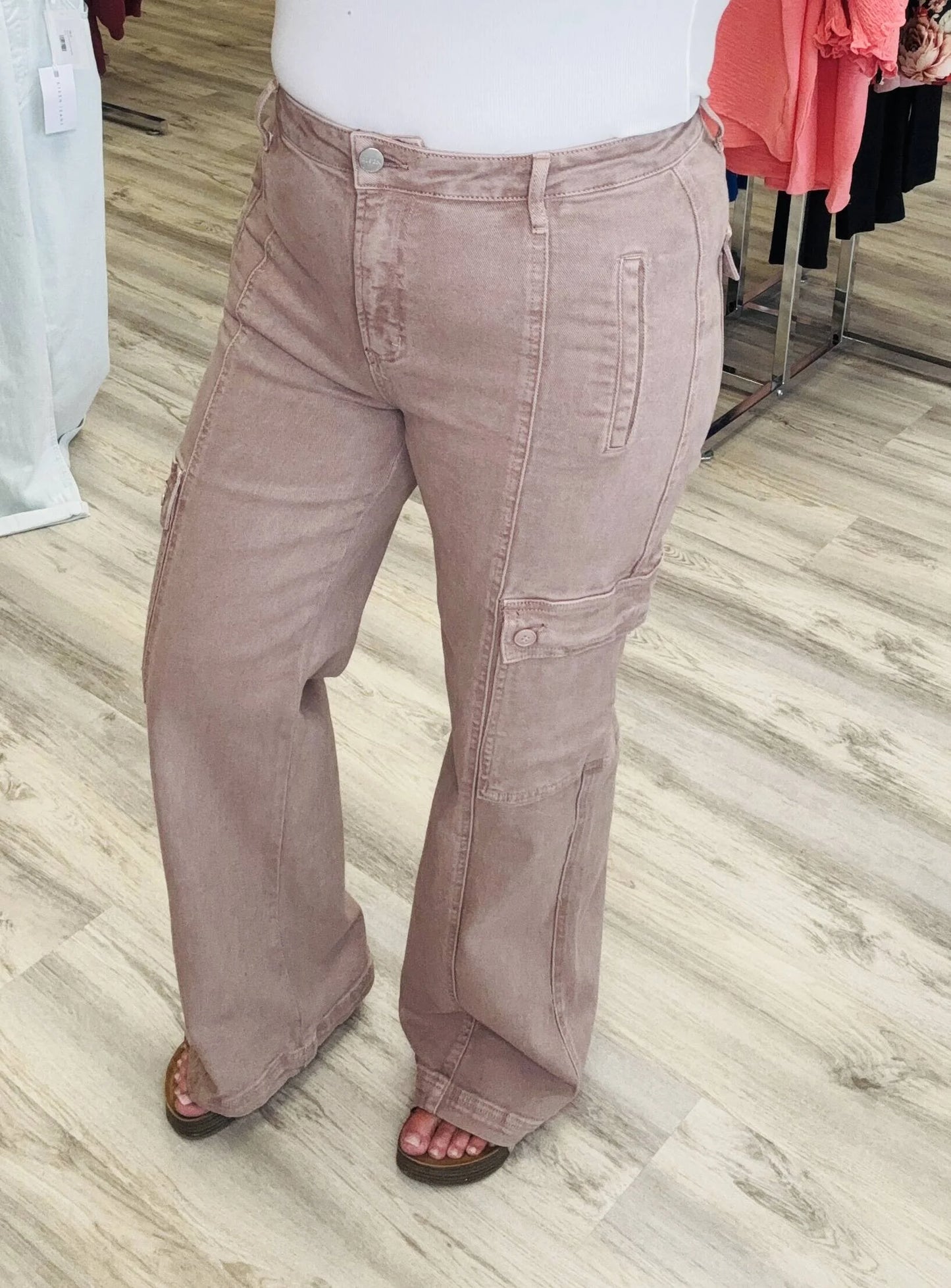 Risen Mauve HIGH RISE WIDE CARGO PANTS