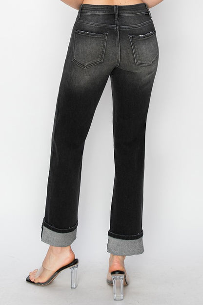 HIGH RISE BOYFRIEND TURN UP CUFF JEANS - RISEN JEANS