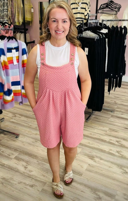 PINK BIRDSEYE TEXTURED WIDE LEG SHORTALLS