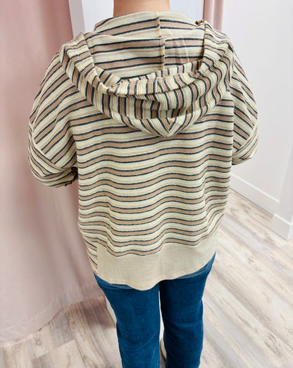 Textured Striped Jacquard Hooded Sweatshirt