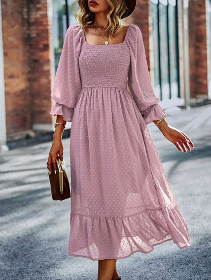 Blush Smocked long sleeve dot dress