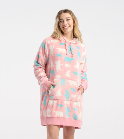 Pink Polar Bears Oversized Fleece Hoodie