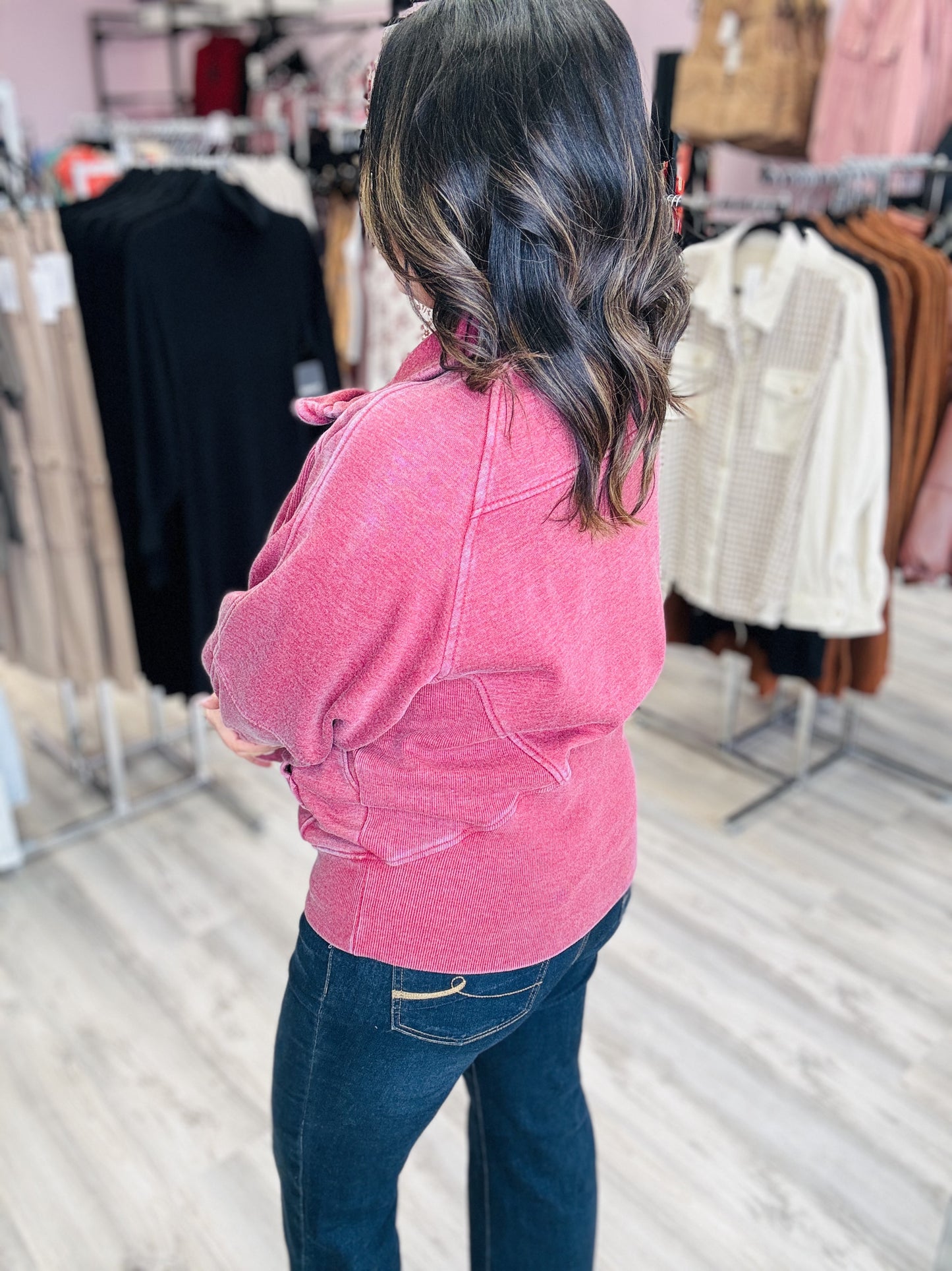 Vintage Washed Zip Up Sweatshirt in Washed Red