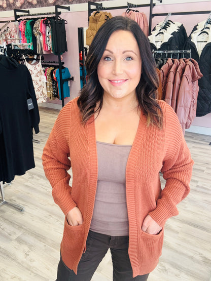 G&L Slouchy Knit Pocket Cardigan In Baked Pumpkin