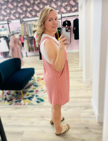 PINK BIRDSEYE TEXTURED WIDE LEG SHORTALLS