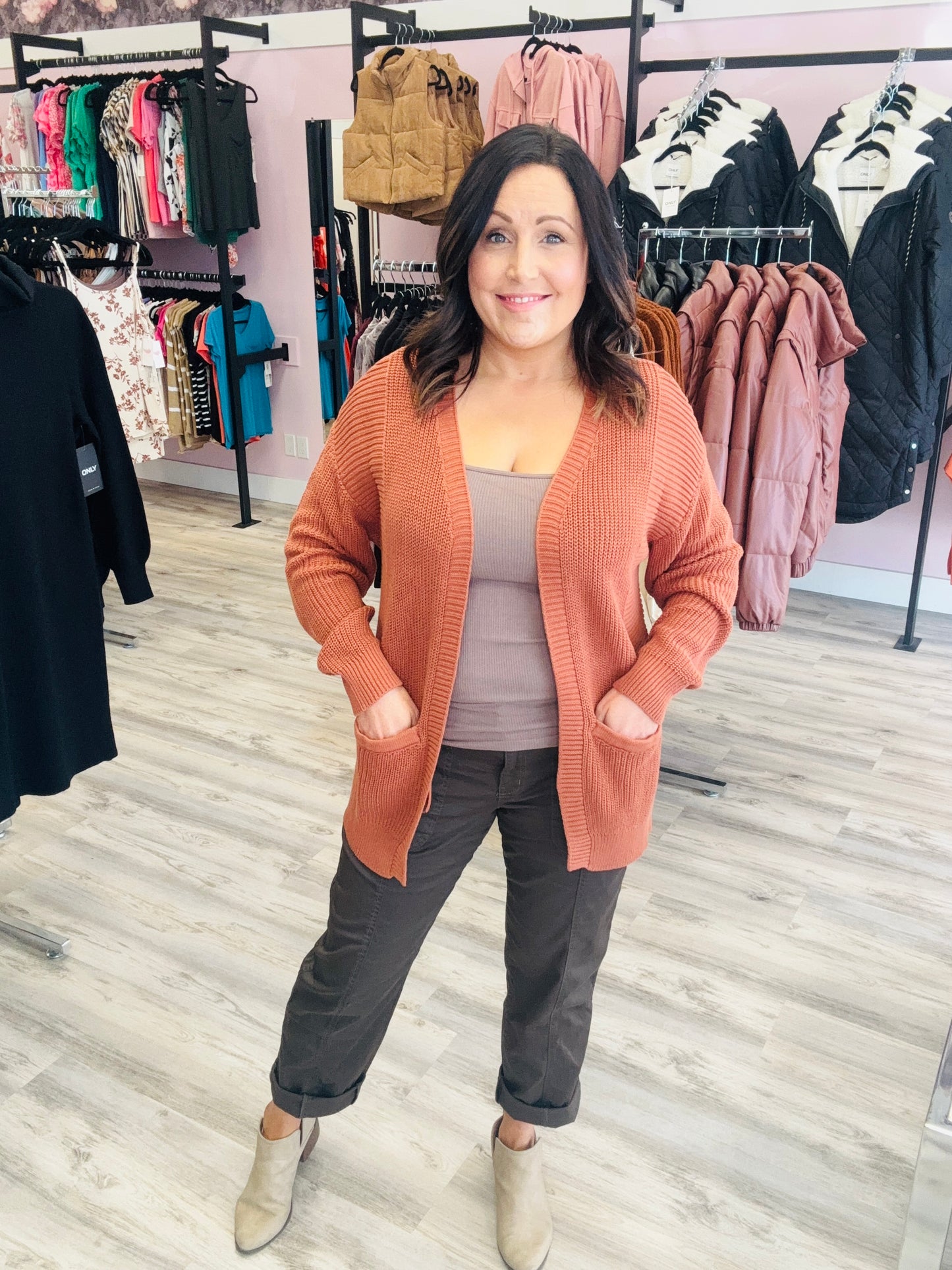 G&L Slouchy Knit Pocket Cardigan In Baked Pumpkin