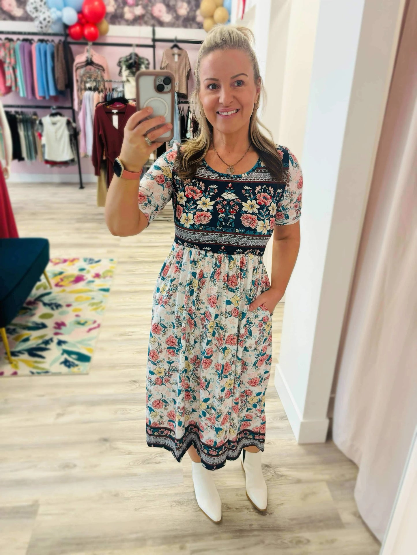 Short Sleeve Bohemian Print Dress