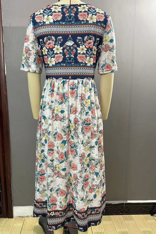 Short Sleeve Bohemian Print Dress