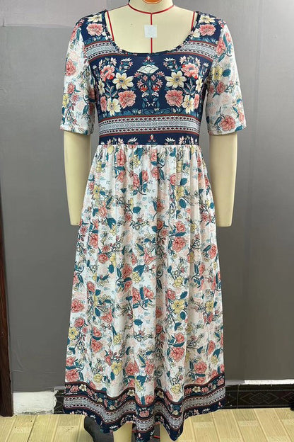 Short Sleeve Bohemian Print Dress