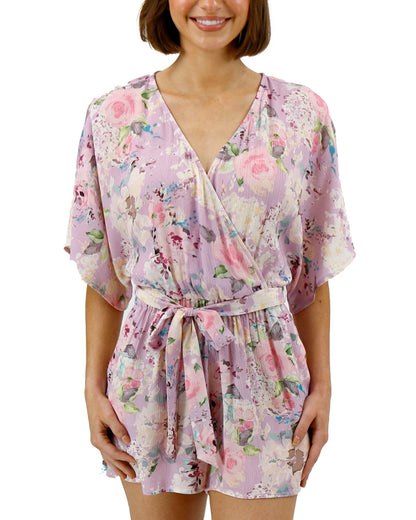 Grace & Lace Sweetest Floral Romper in Purple Floral