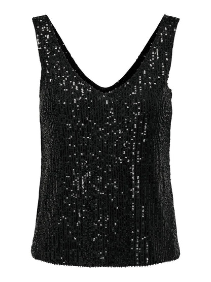 Sparkle V Neck Top by ONLY - BLACK