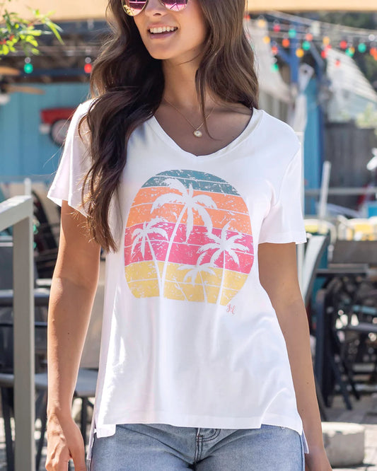 Grace & Lace Palm Tree VIP Favorite V-Neck Graphic Tee | Palm Tree Graphic Tee