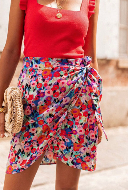 Floral Wrap Front Skirt