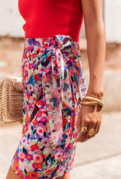 Floral Wrap Front Skirt