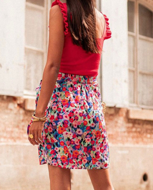 Floral Wrap Front Skirt