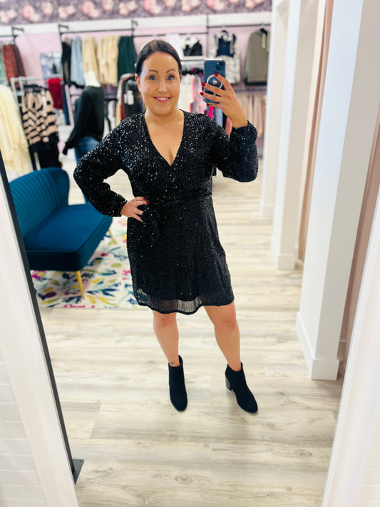 Black Sequin Wrap Dress By ONLY