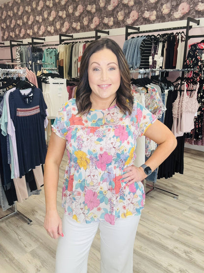 Grace & Lace Sweet Sangria Top in Pastel Floral