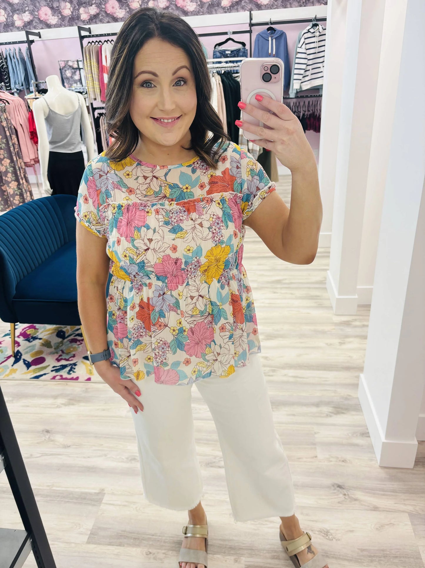 Grace & Lace Sweet Sangria Top in Pastel Floral