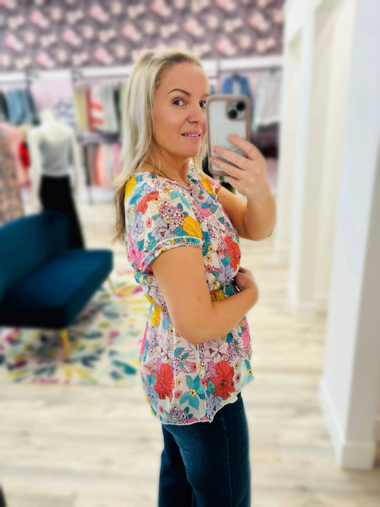 Grace & Lace Sweet Sangria Top in Pastel Floral