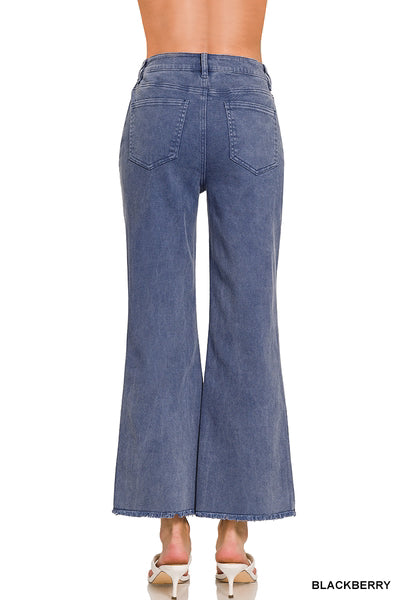 BLACKBERRY ACID WASHED HIGH WAIST FRAYED HEM BOOTCUT PANTS