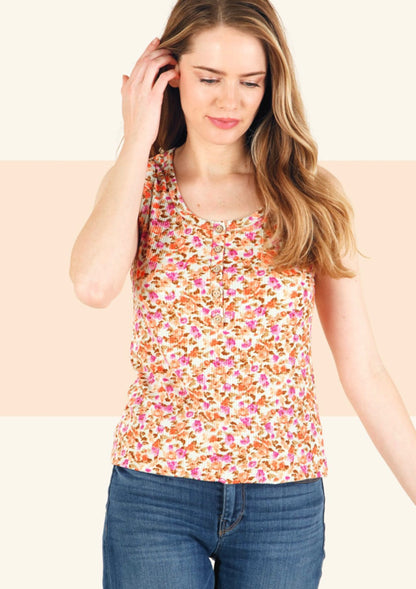 P.S KATE Floral Henley Tank SAGE