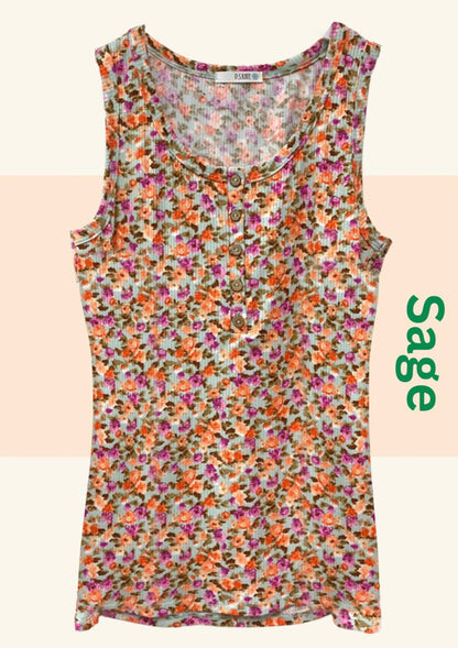 P.S KATE Floral Henley Tank SAGE