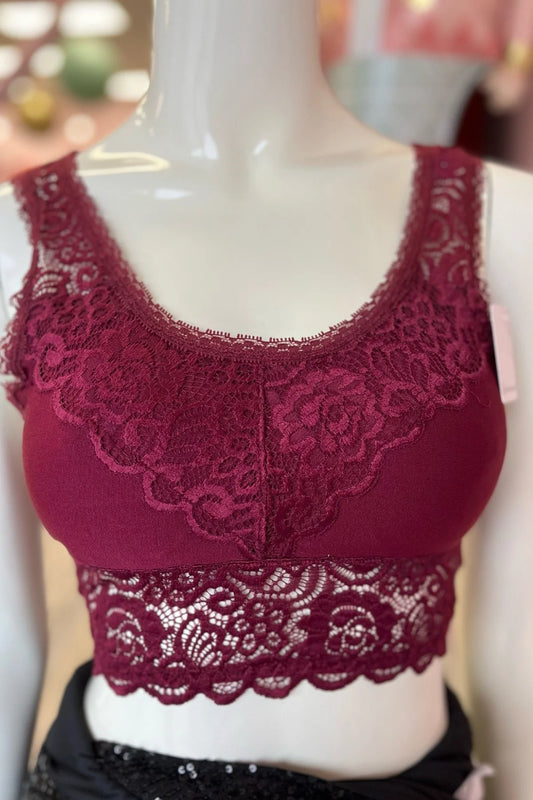 Bralette - Padded Lace BURGUNDY