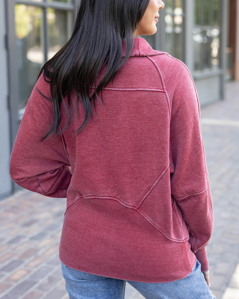 Vintage Washed Zip Up Sweatshirt in Washed Red