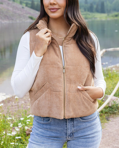 G&L Corduroy Puffer Vest in Camel