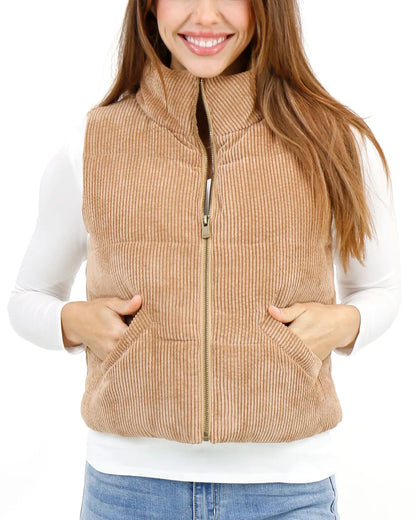 G&L Corduroy Puffer Vest in Camel