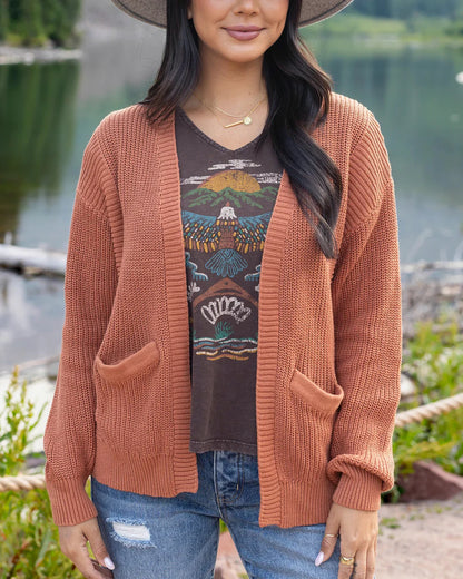 G&L Slouchy Knit Pocket Cardigan In Baked Pumpkin