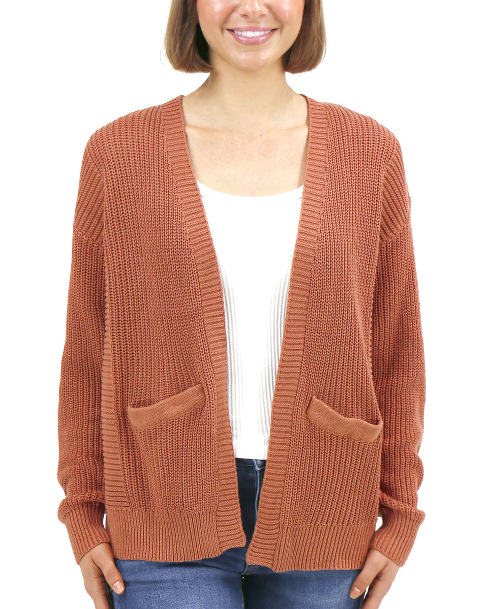 G&L Slouchy Knit Pocket Cardigan In Baked Pumpkin