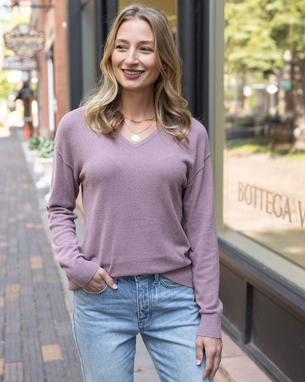 G&L Micro Bambü Lightweight Sweater in Dusty Mauve