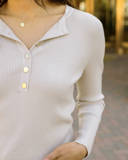 G&L Ribbed Henley Sweater Oatmeal