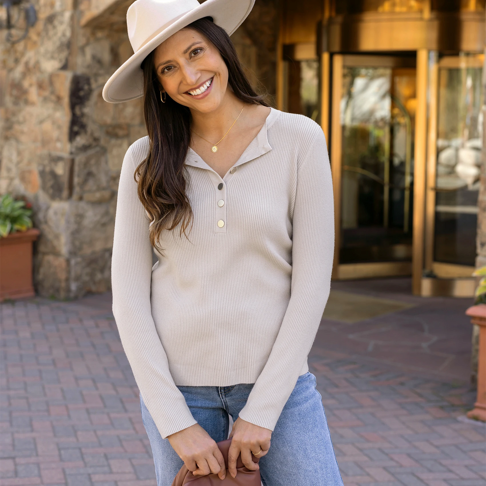 G&L Ribbed Henley Sweater Oatmeal