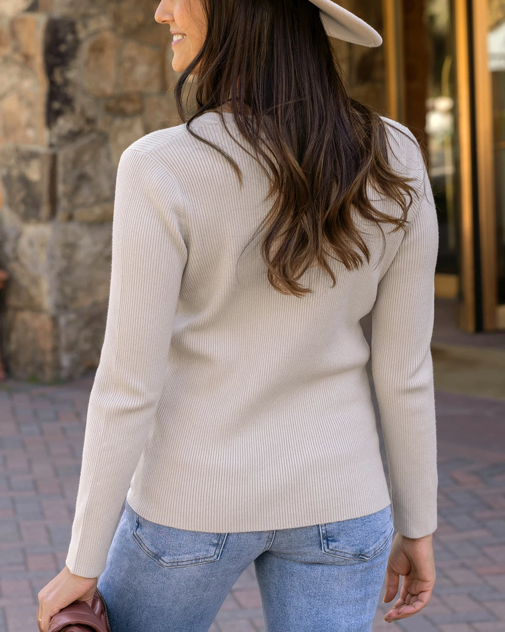 G&L Ribbed Henley Sweater Oatmeal