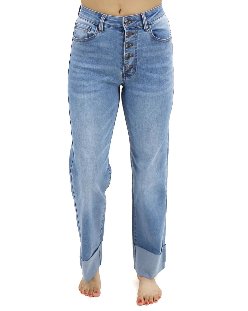 G&L Straight Leg Cuffed Jeans Mid-Wash