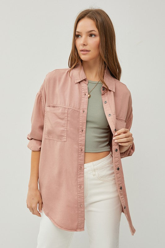 Mauve OVERSIZED TENCEL SHIRT-Risen Jeans