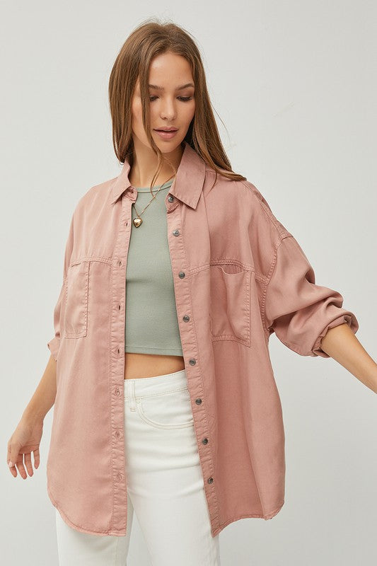 Mauve OVERSIZED TENCEL SHIRT-Risen Jeans