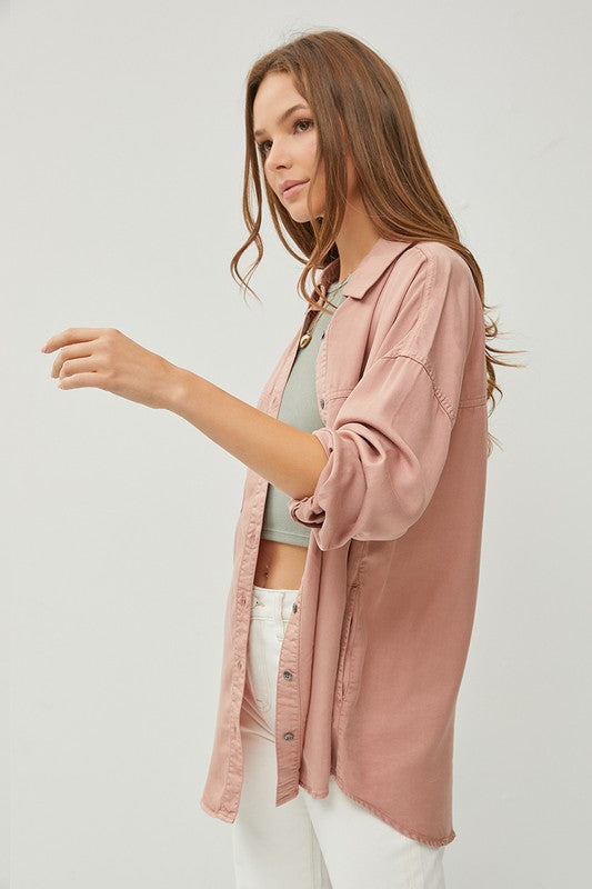 Mauve OVERSIZED TENCEL SHIRT-Risen Jeans