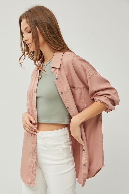 Mauve OVERSIZED TENCEL SHIRT-Risen Jeans